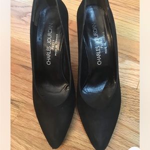 Charles Jourdan Black Suede Pumps with Silver/mirror heel. Size 6 1/2.  Like New